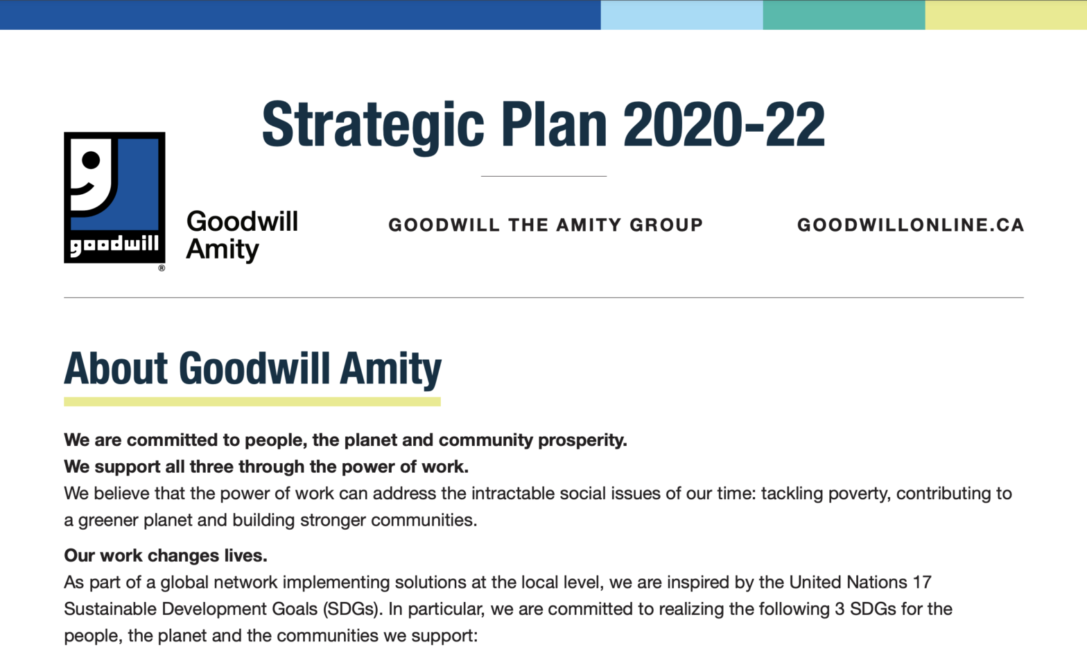 Thumbnail screenshot of the Goodwill Amity Strategic Plan 2020-22