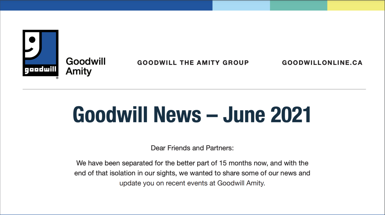 Screenshot of Goodwill Newsletter June 2021