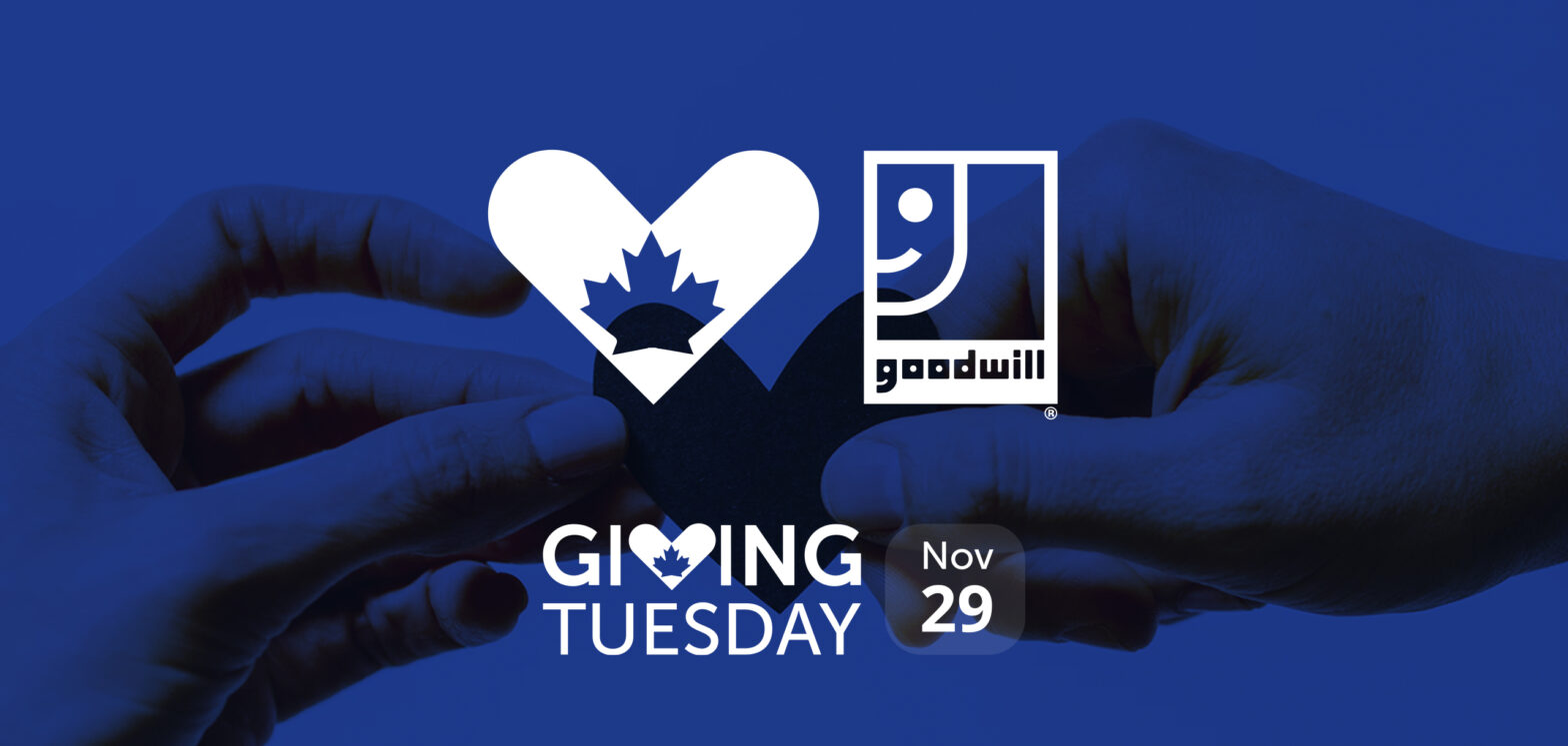 Giving Tuesday logo and Goodwill logo united on a blue background with the date for Giving Tuesday written below, 29th November